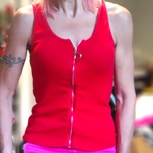 Red zippered tank top